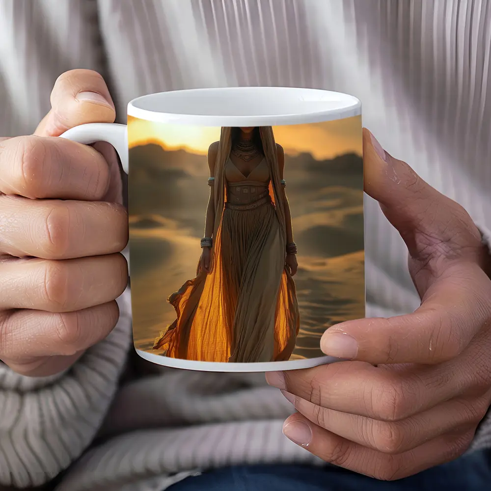 Desert Woman Golden Sand Dunes Sunset – Mugs