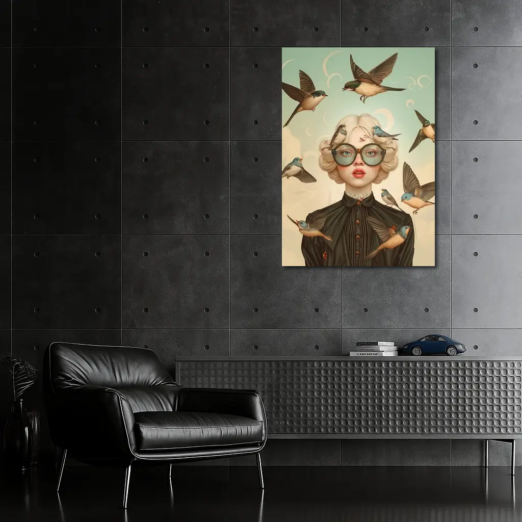 Blonde Woman Birds Surreal Pop Art – Wall Art