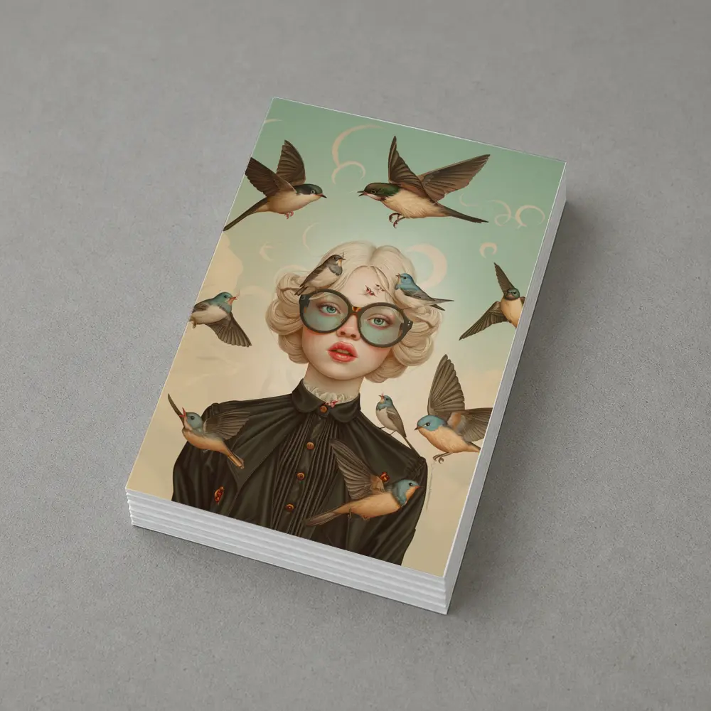Blonde Woman Birds Surreal Pop Art – Postcards