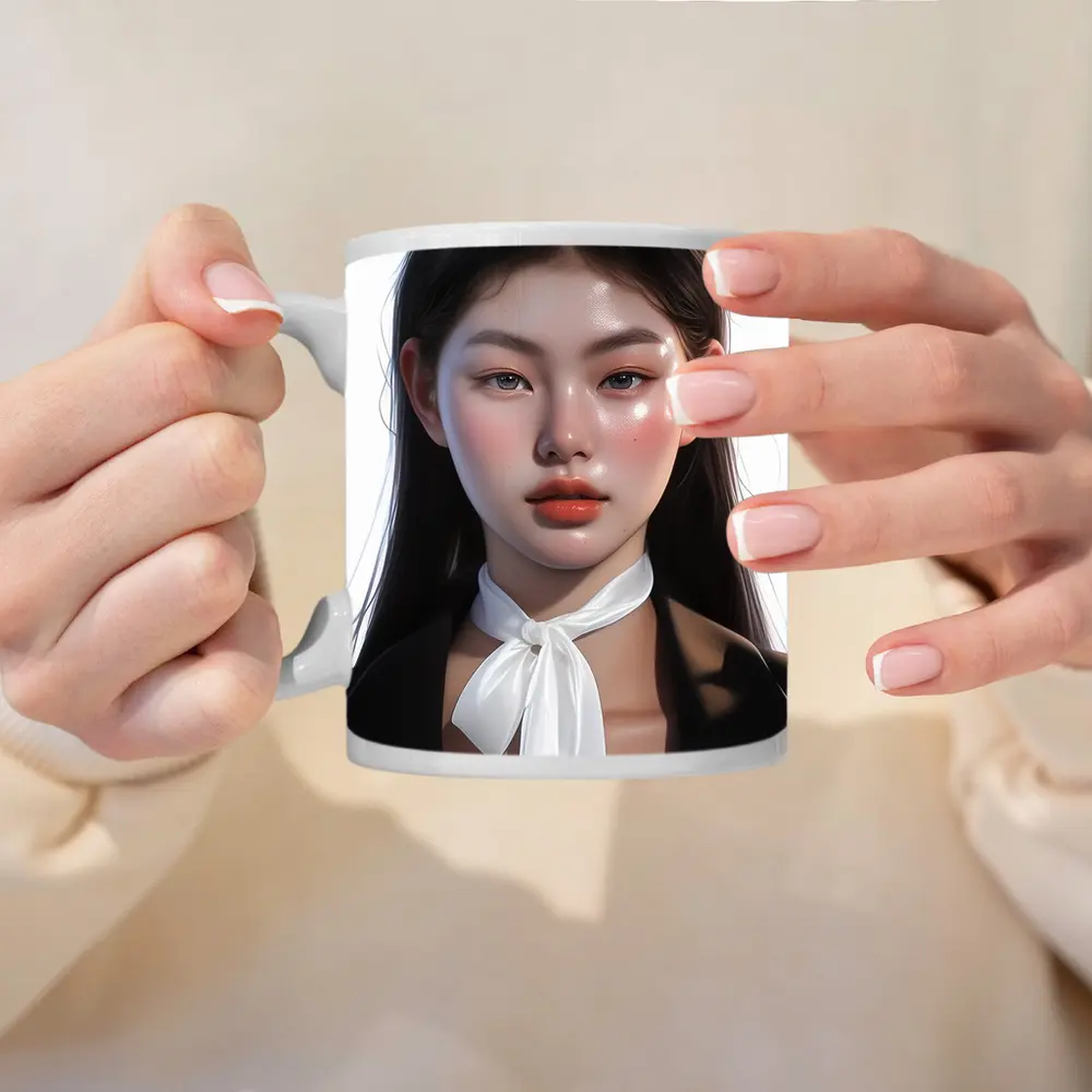 Asian Woman Portrait Digital Art White Background – Mugs