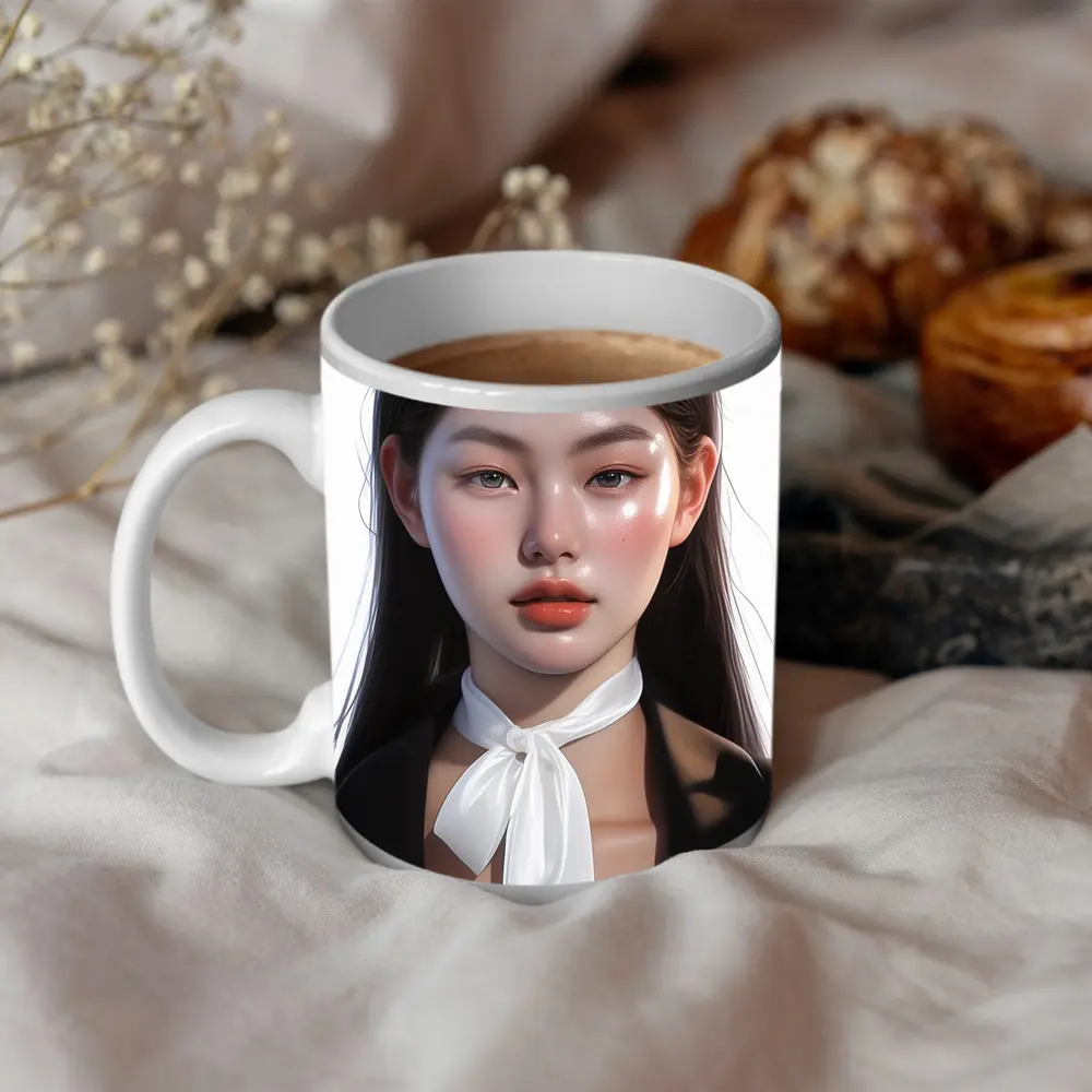 Asian Woman Portrait Digital Art White Background – Mugs