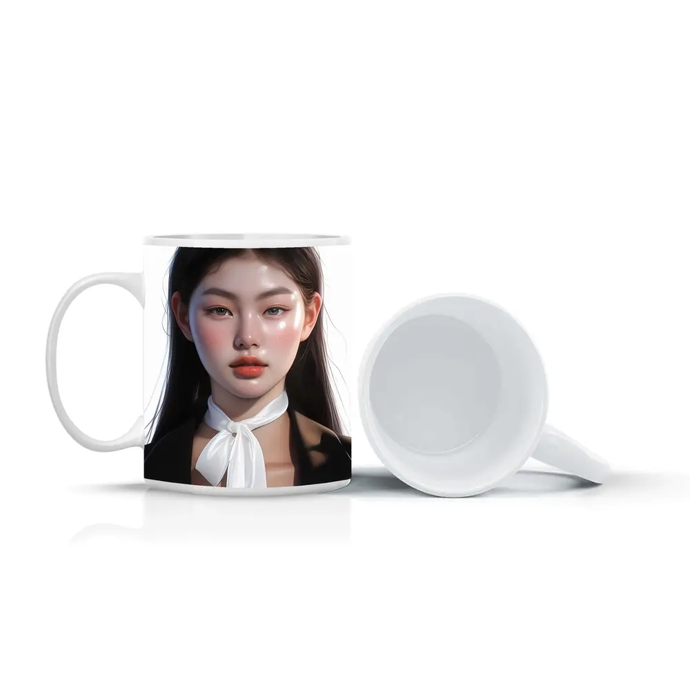 Asian Woman Portrait Digital Art White Background – Mugs