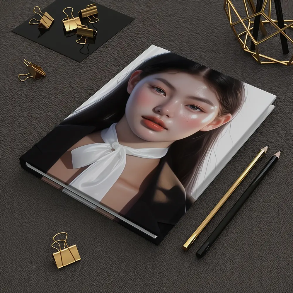 Asian Woman Portrait Digital Art White Background – Notebooks