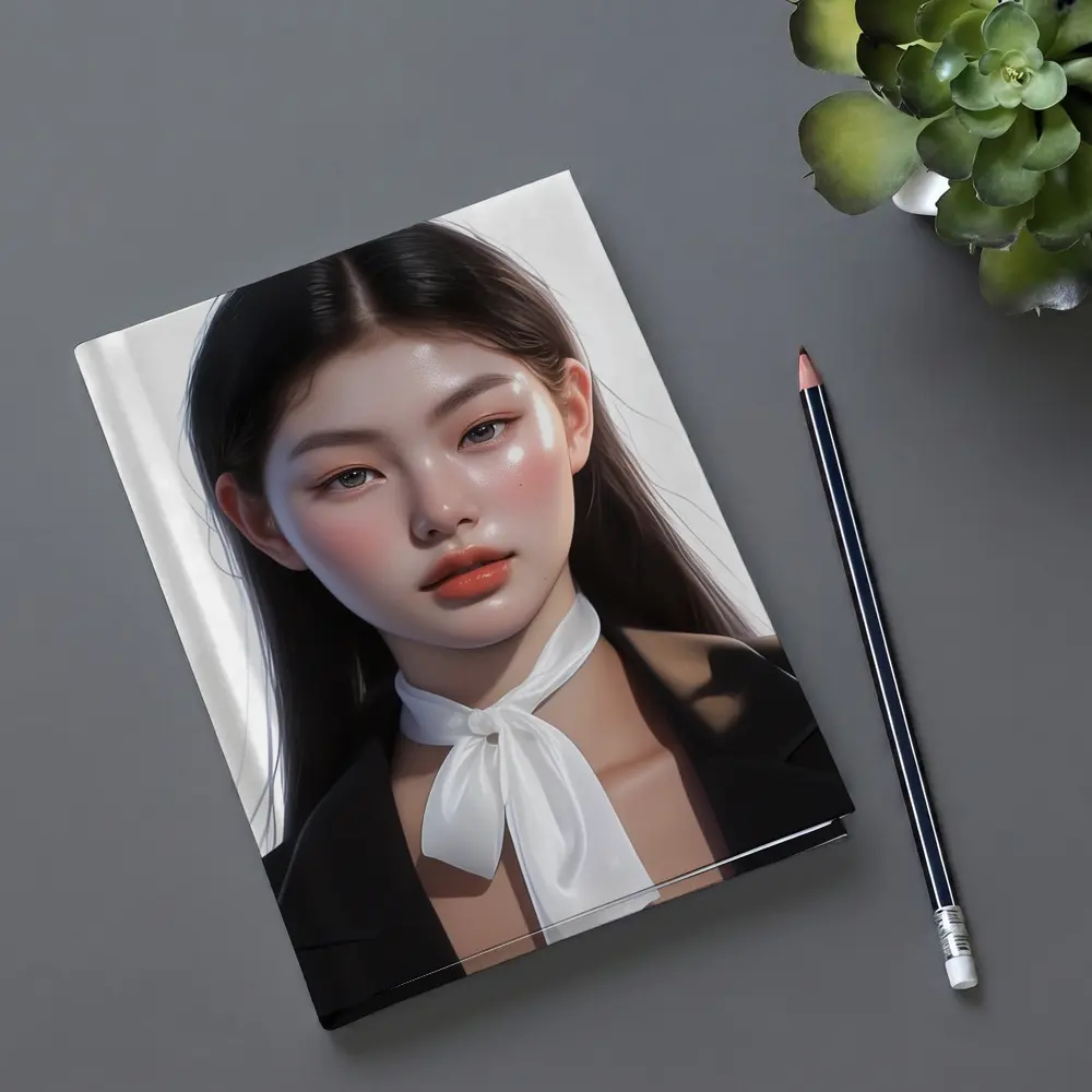 Asian Woman Portrait Digital Art White Background – Notebooks