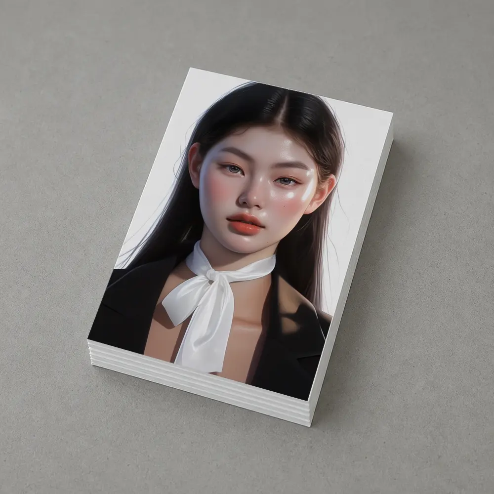 Asian Woman Portrait Digital Art White Background – Postcards
