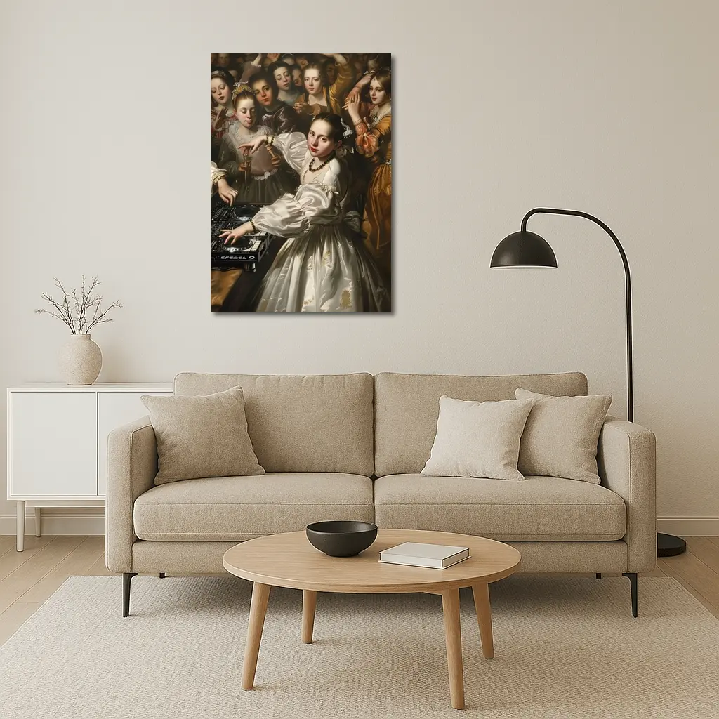 Baroque Woman DJ Spinning at Party – Wall Art
