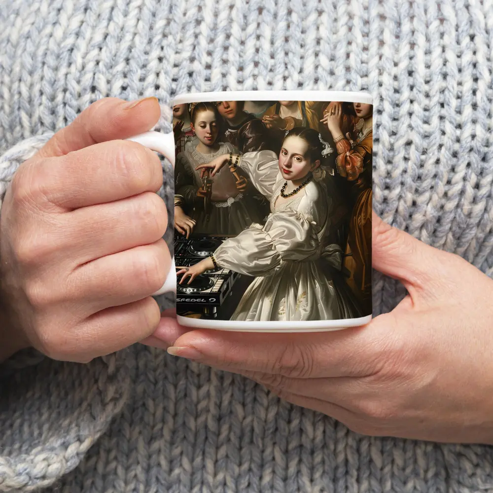 Baroque Woman DJ Spinning at Party – Mugs