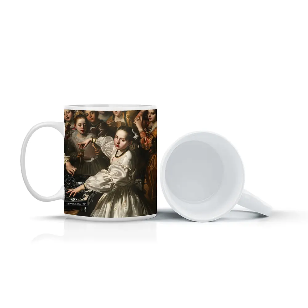 Baroque Woman DJ Spinning at Party – Mugs