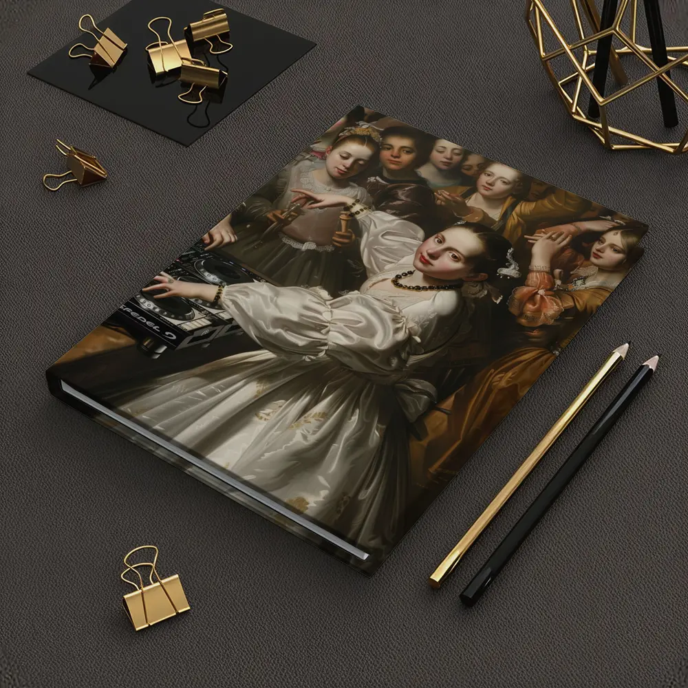 Baroque Woman DJ Spinning at Party – Notebooks