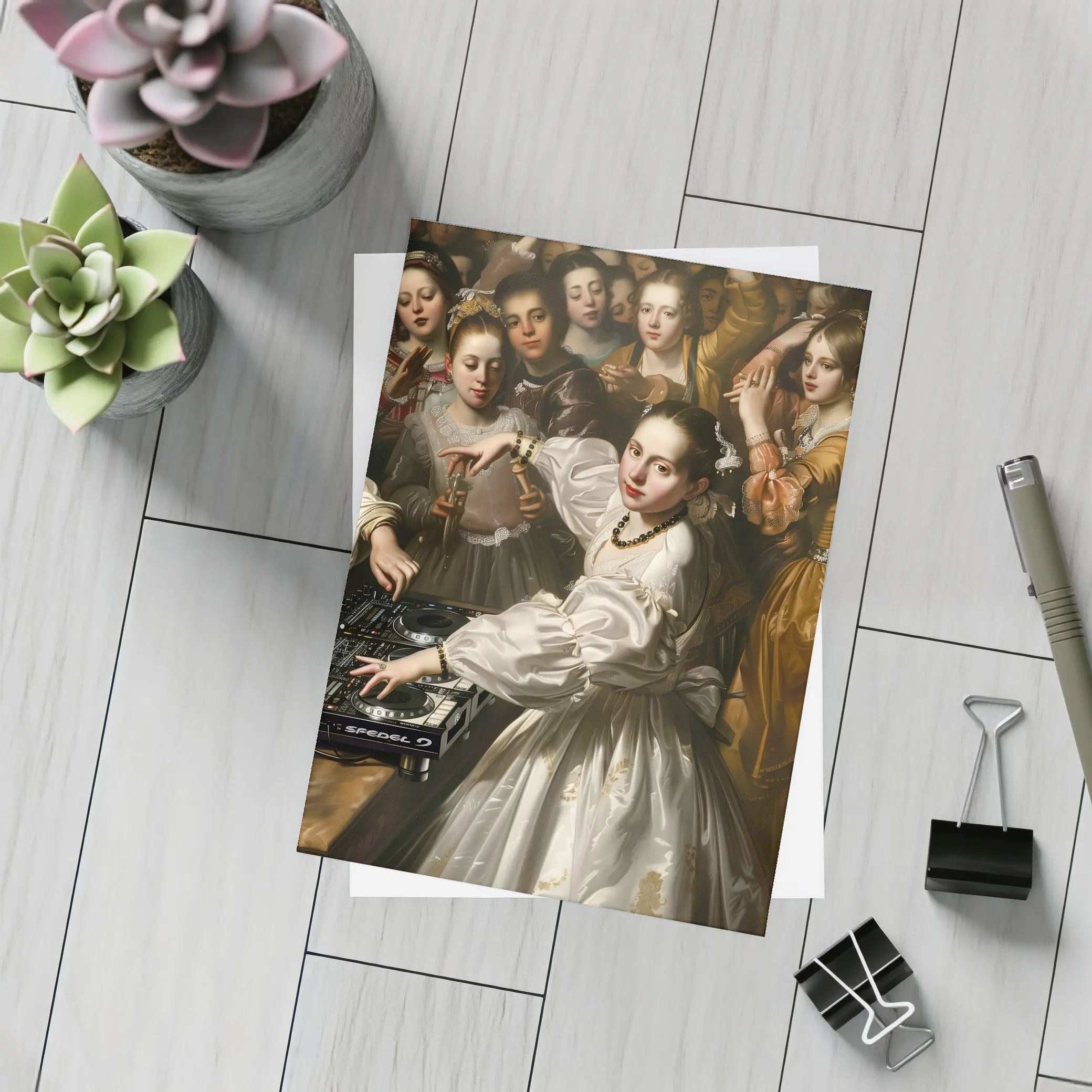 Baroque Woman DJ Spinning at Party – Postcards