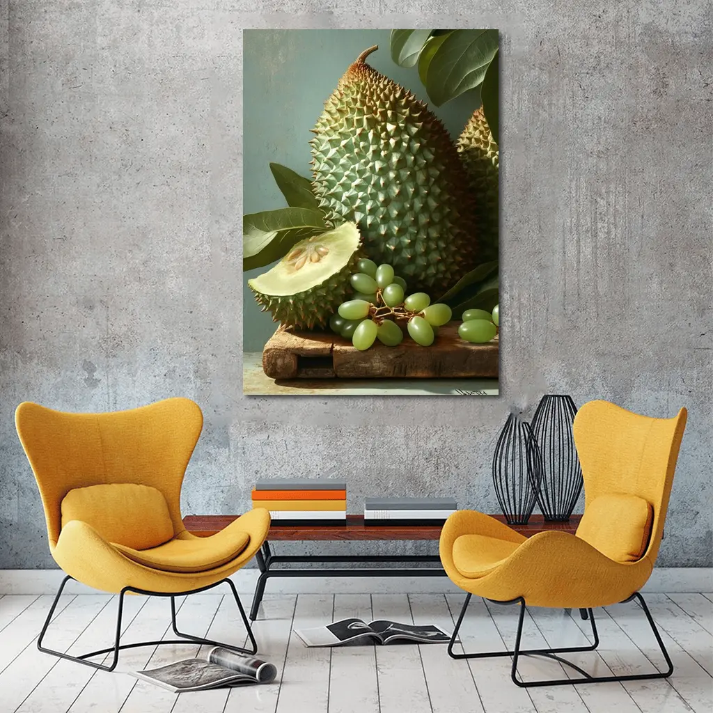 Durian Fruit And Green Grapes Still Life – Wall Art
