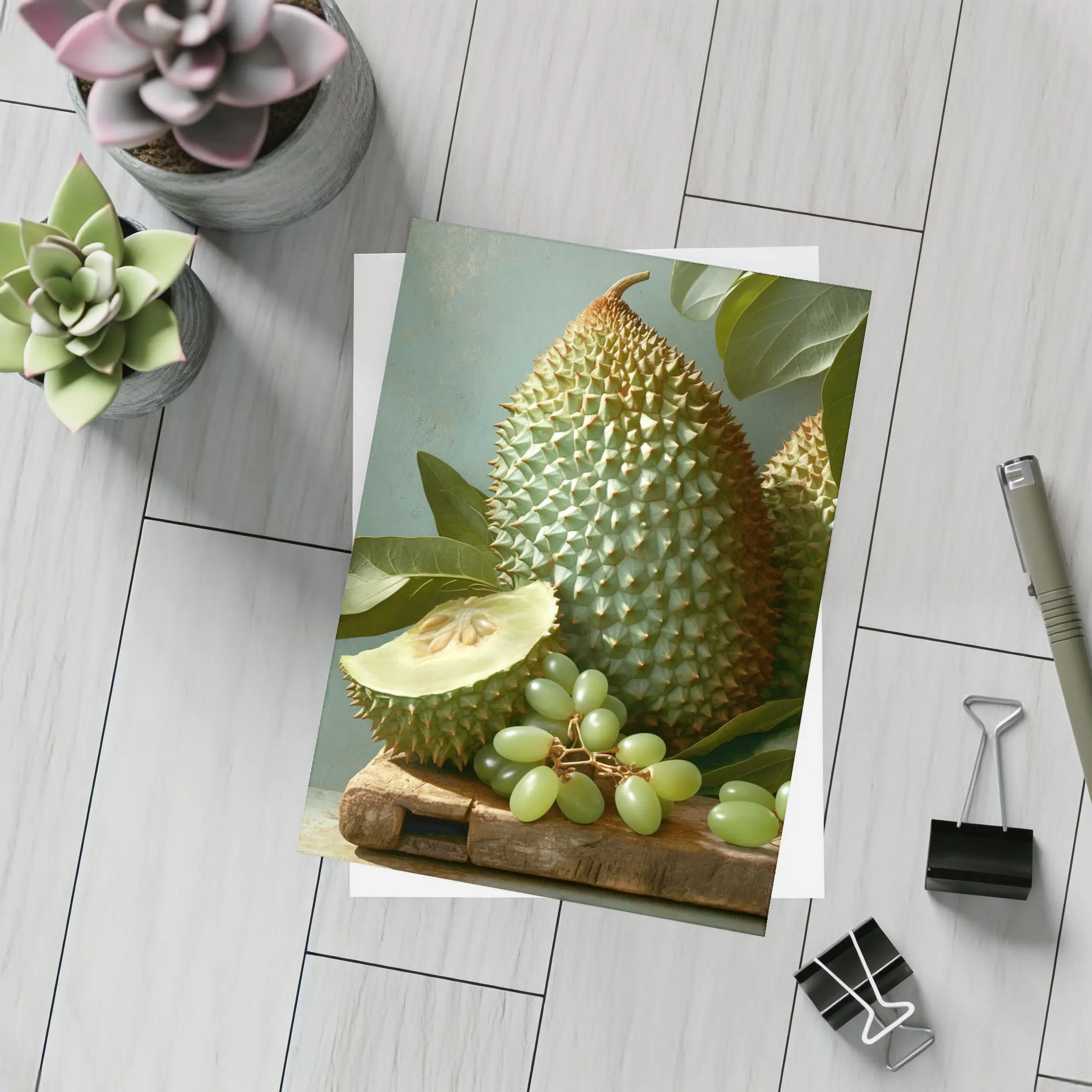 Durian Fruit And Green Grapes Still Life – Postcards