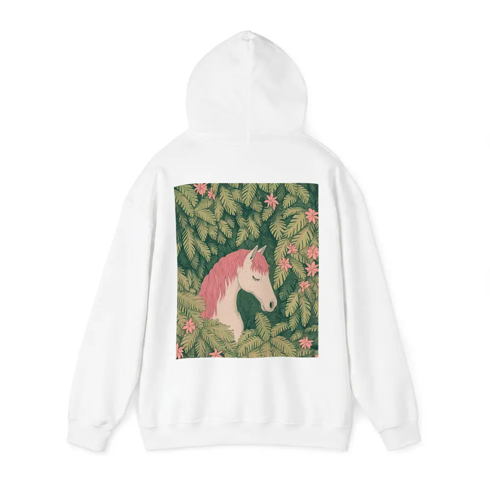 White Horse Pink Mane Tropical Leaves Floral – Hoodies