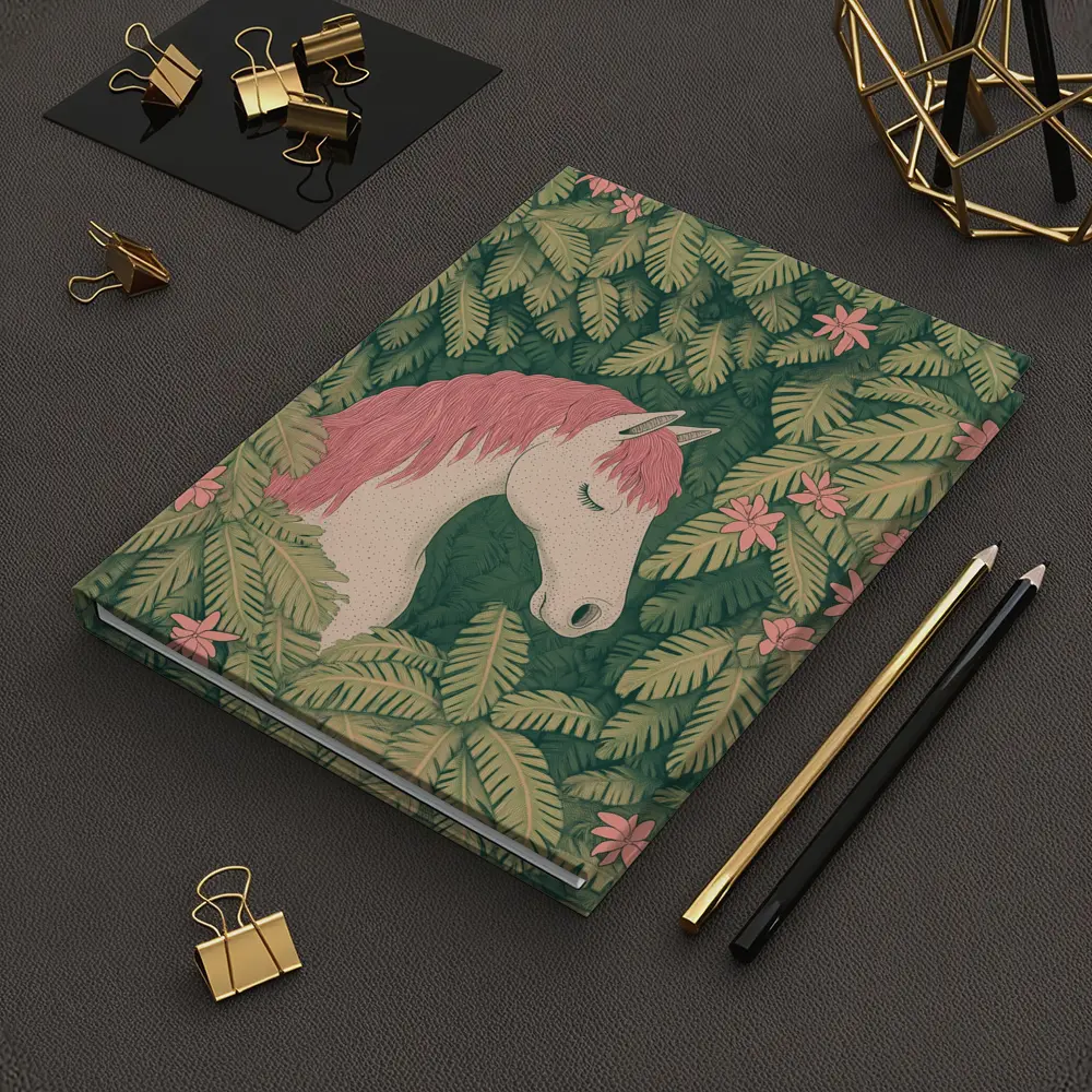White Horse Pink Mane Tropical Leaves Floral – Notebooks