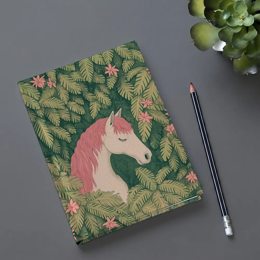 White Horse Pink Mane Tropical Leaves Floral – Notebooks