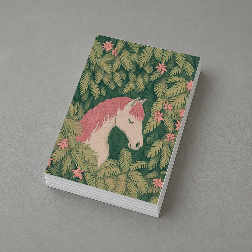 White Horse Pink Mane Tropical Leaves Floral – Postcards