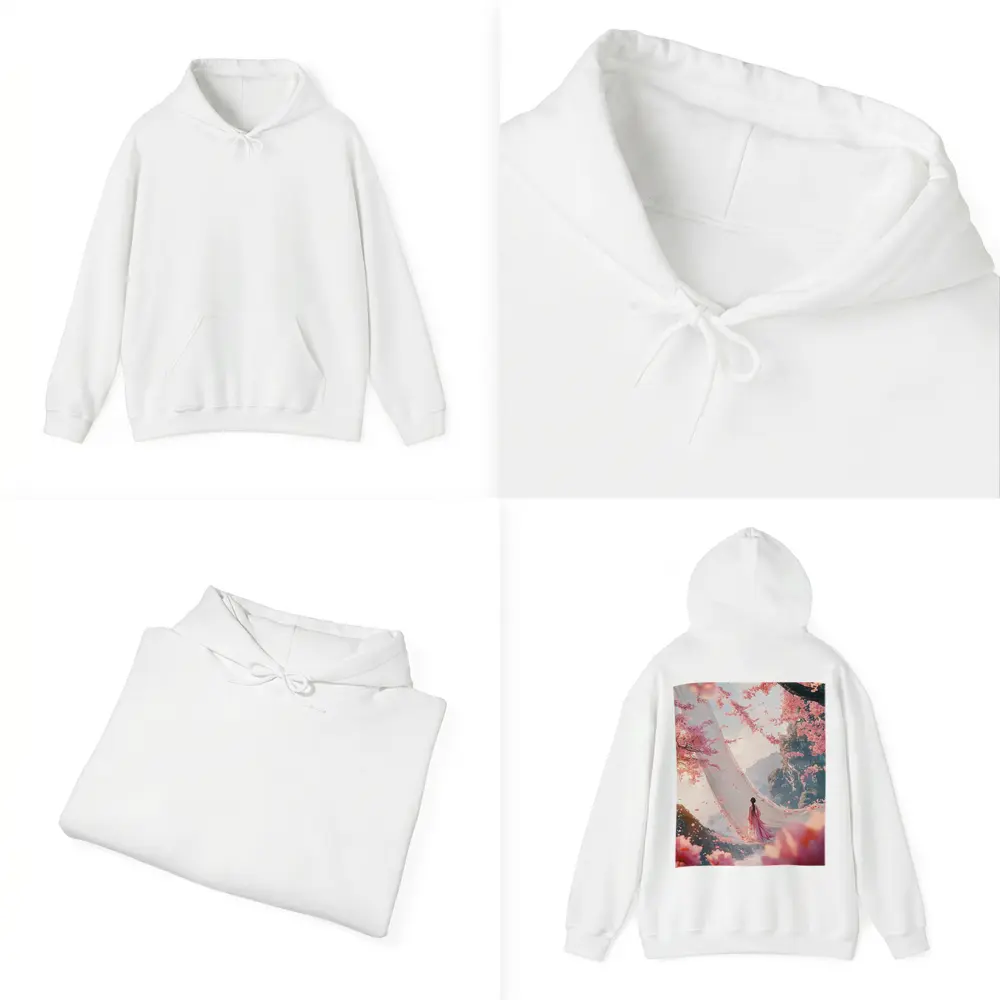 Woman in Pink Cherry Blossom Fantasy Scene – Hoodies