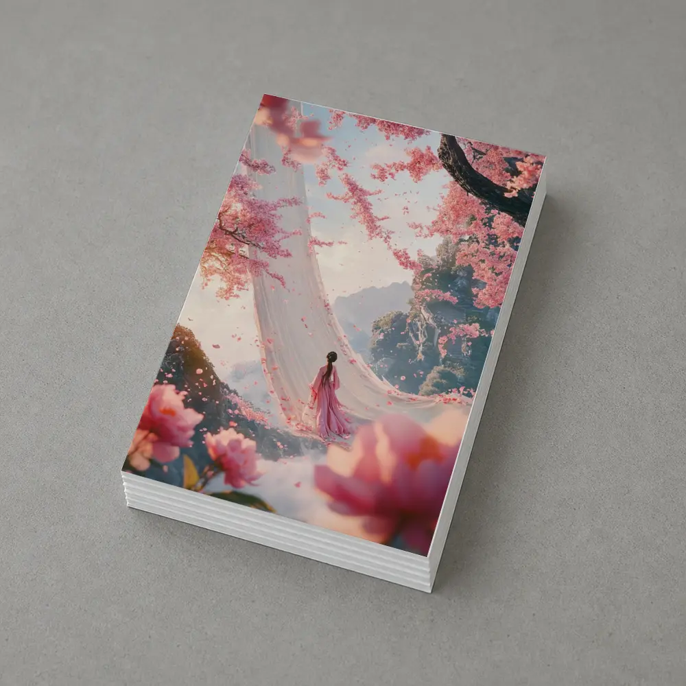 Woman in Pink Cherry Blossom Fantasy Scene – Postcards