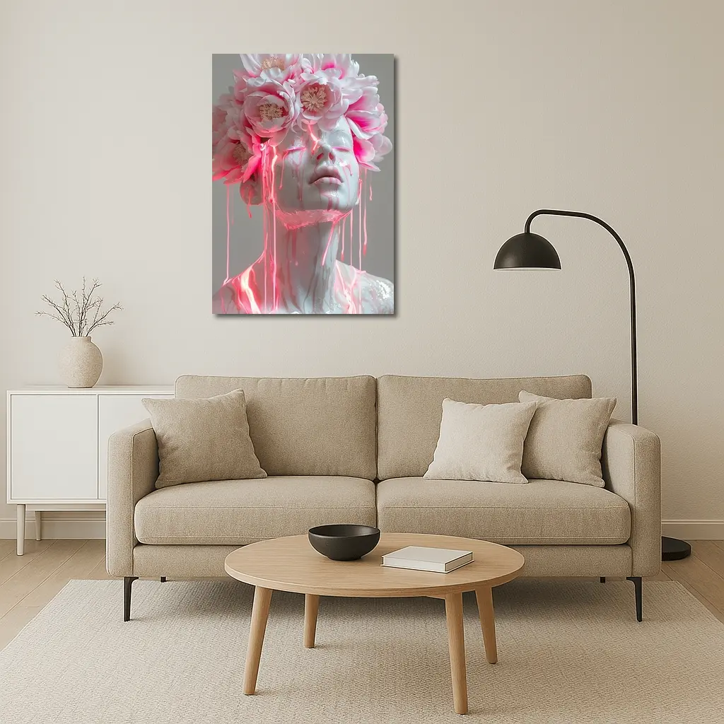 White Sculpture Peony Crown Pink Dripping Art – Wall Art