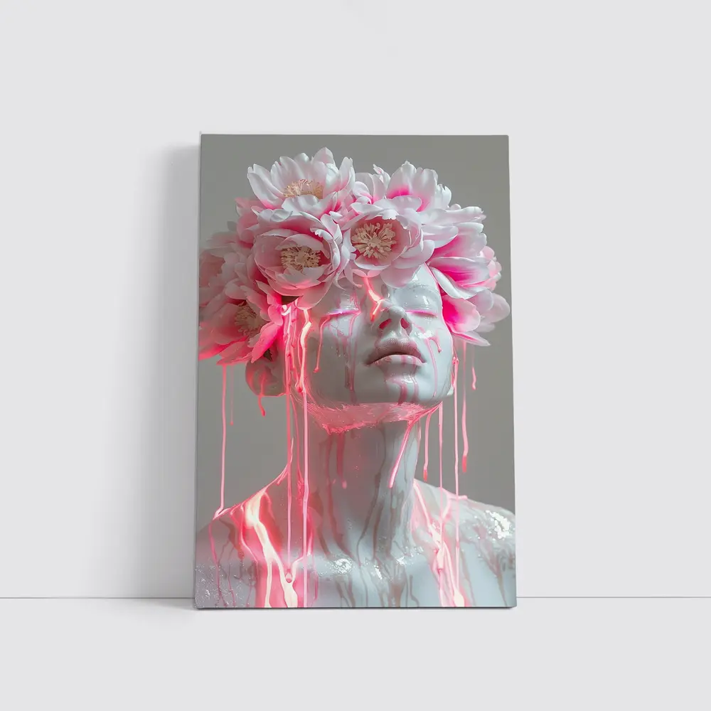White Sculpture Peony Crown Pink Dripping Art – Wall Art