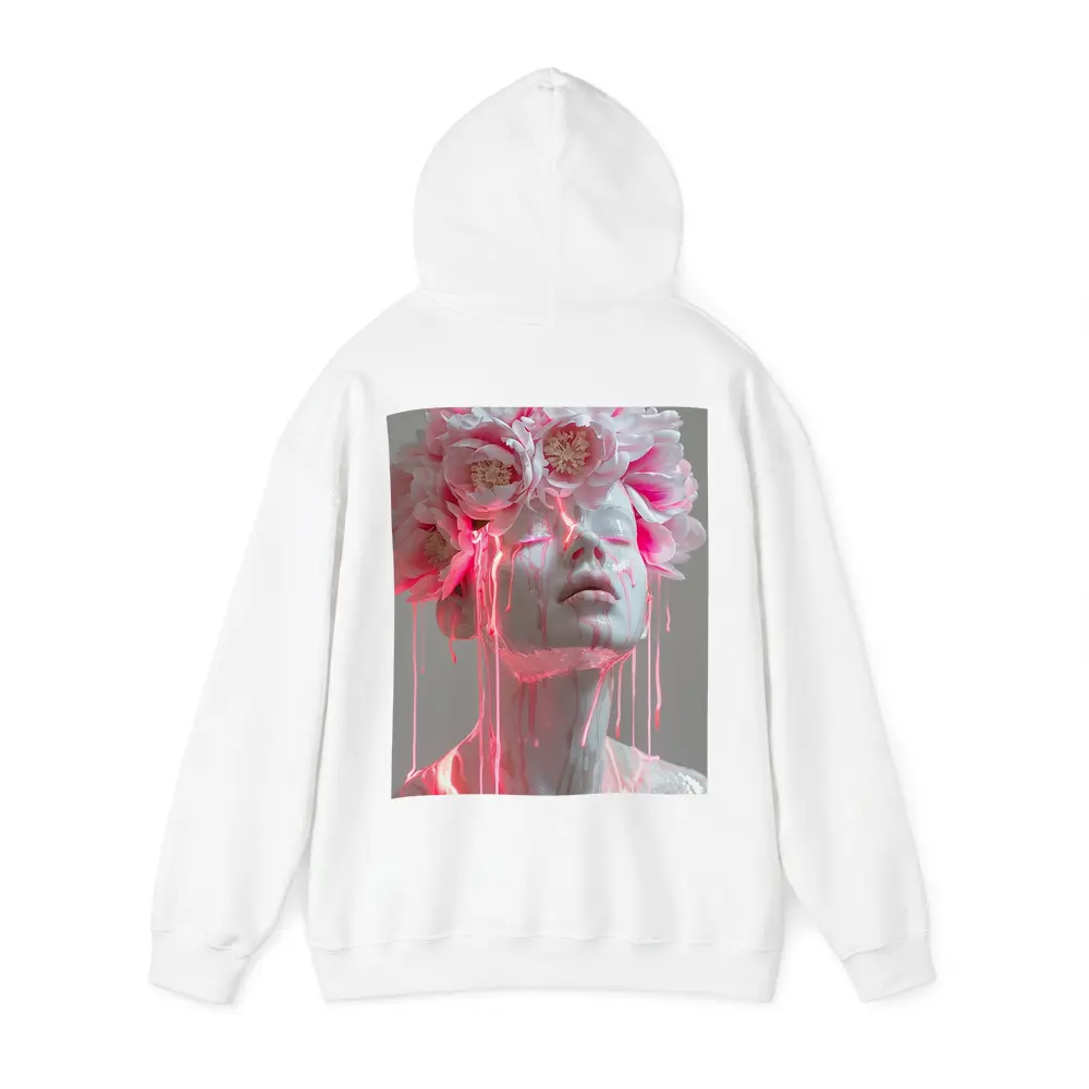 White Sculpture Peony Crown Pink Dripping Art – Hoodies