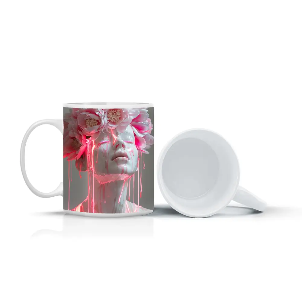 White Sculpture Peony Crown Pink Dripping Art – Mugs