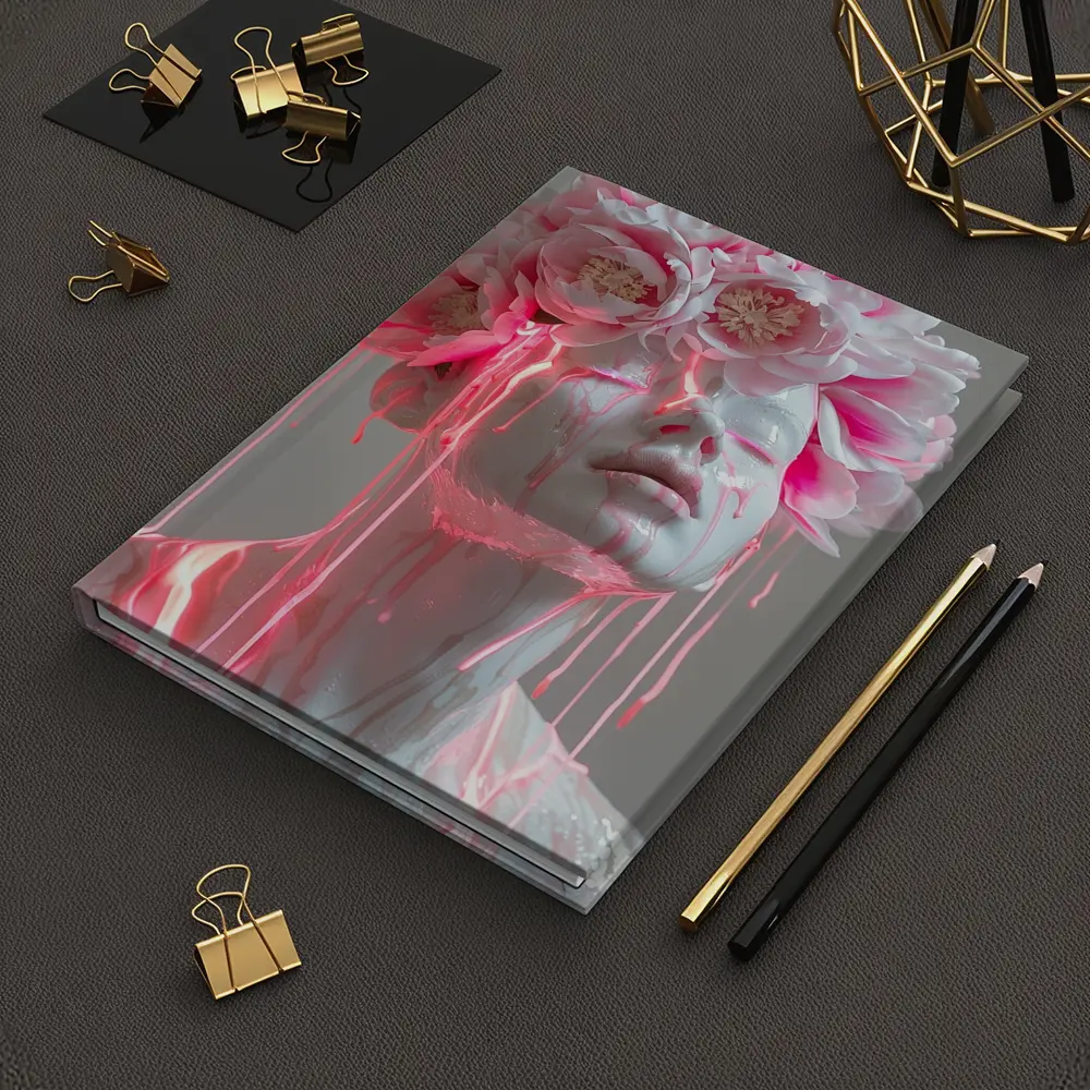 White Sculpture Peony Crown Pink Dripping Art – Notebooks