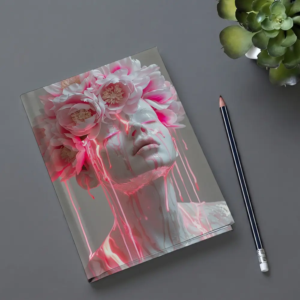White Sculpture Peony Crown Pink Dripping Art – Notebooks