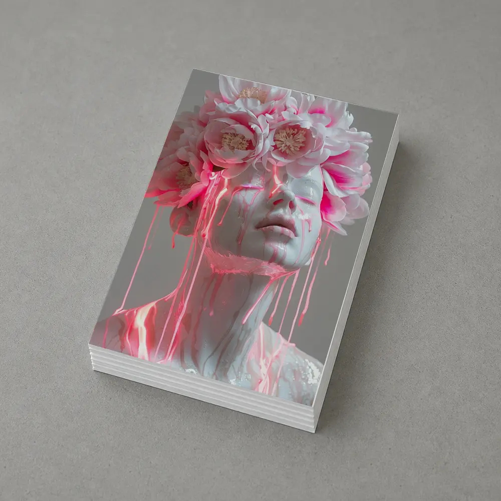 White Sculpture Peony Crown Pink Dripping Art – Postcards