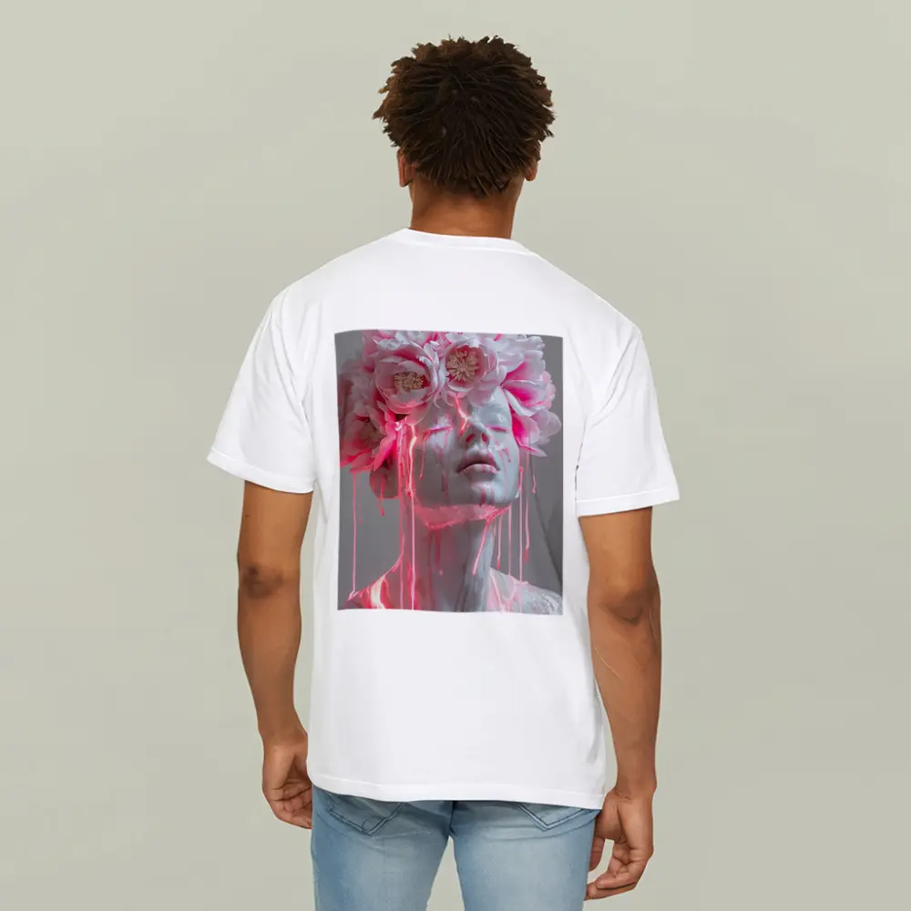 White Sculpture Peony Crown Pink Dripping Art – T-Shirts