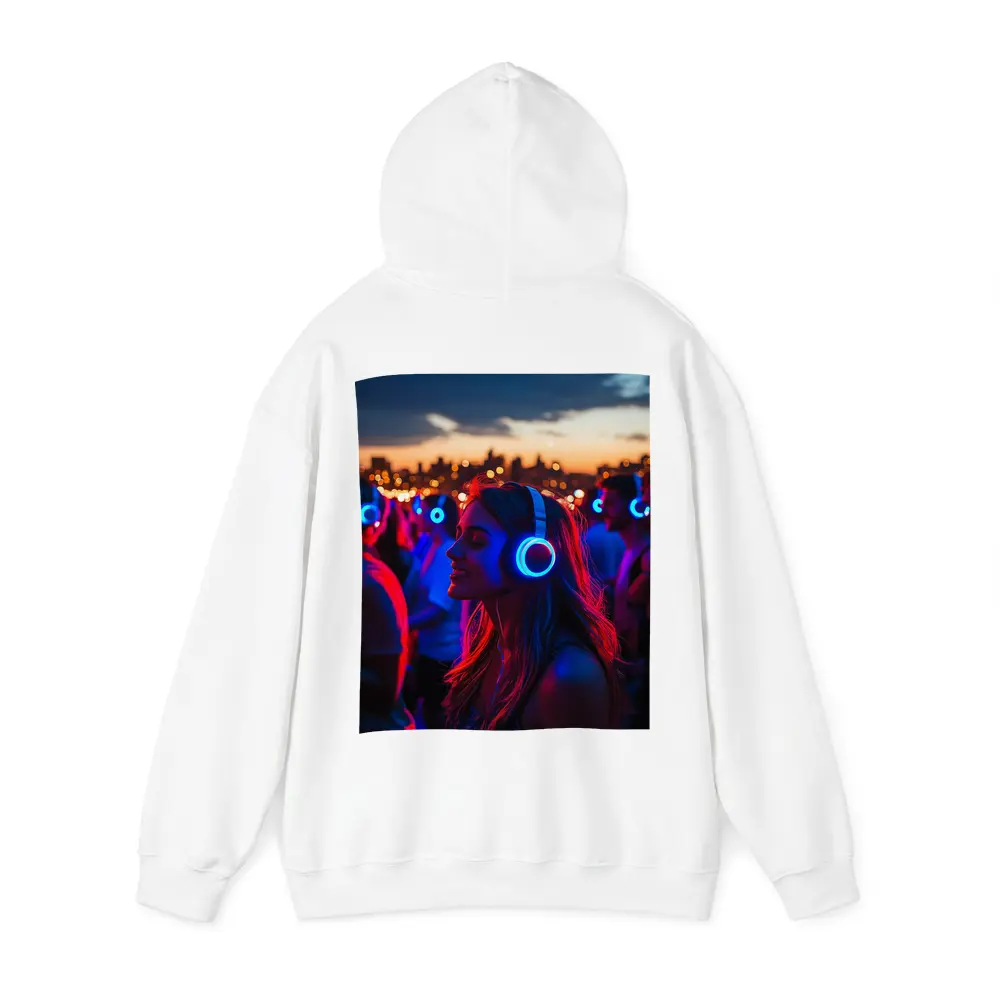 Woman Glowing Headphones Neon Night Crowd – Hoodies