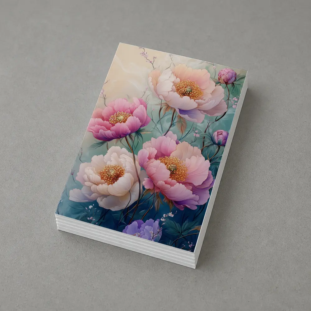 Pink Peony Flowers Soft Teal Background Art – Postcards