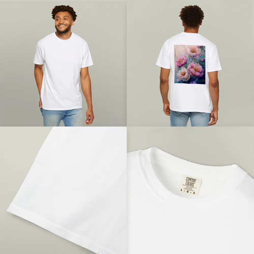 Pink Peony Flowers Soft Teal Background Art – T-Shirts