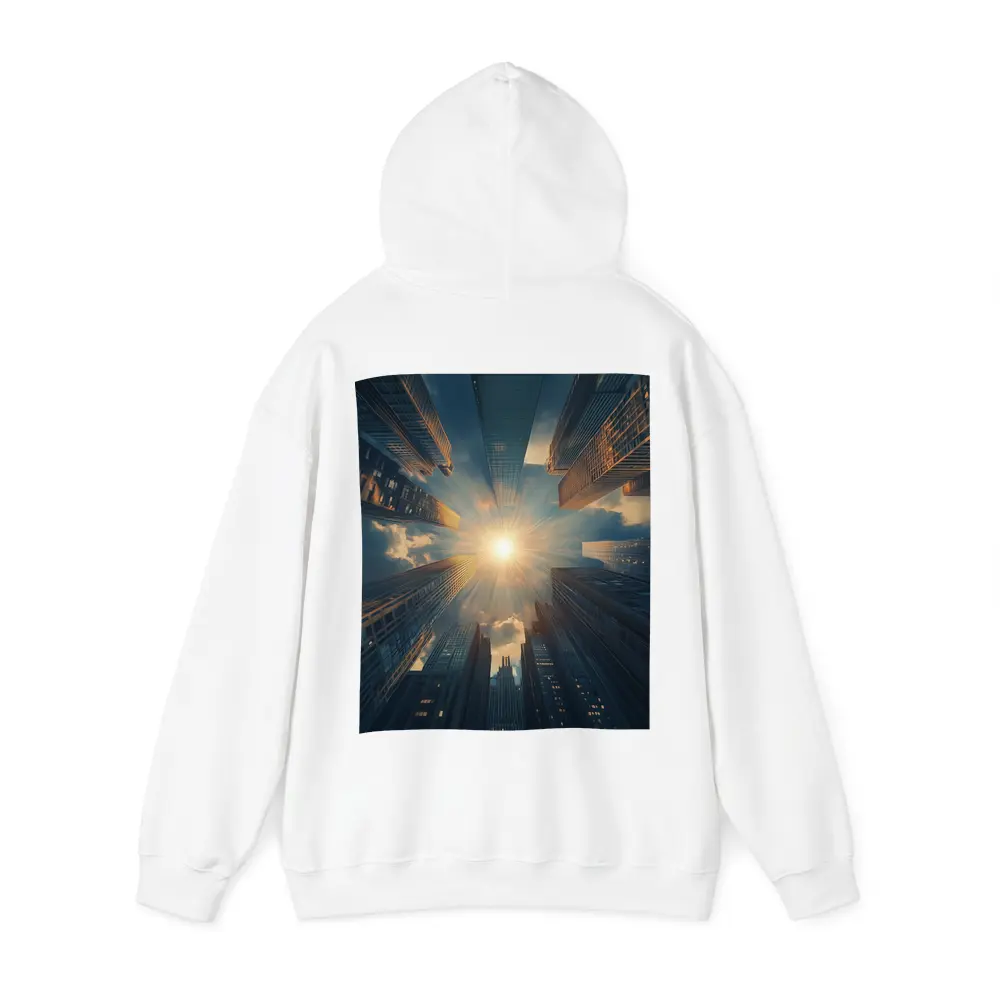 City Skyscrapers Looking Up Sunburst Sky – Hoodies