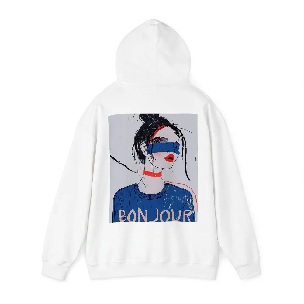 Bonjour Girl Blue Sweater Fashion Illustration Art – Hoodies