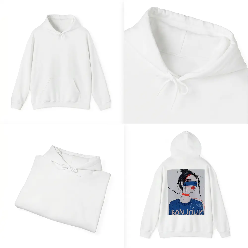 Bonjour Girl Blue Sweater Fashion Illustration Art – Hoodies