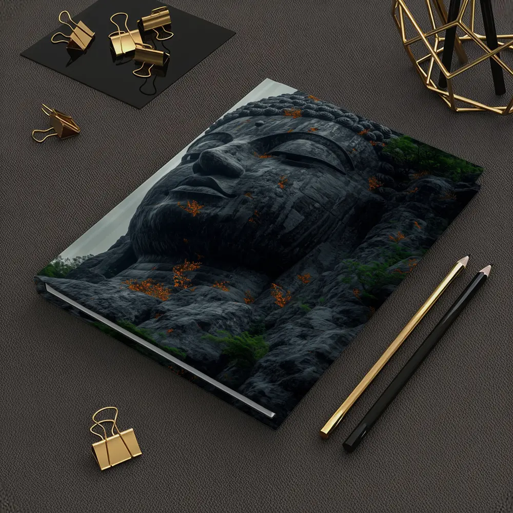 Ancient Buddha Rock Carving Overcast Sky – Notebooks