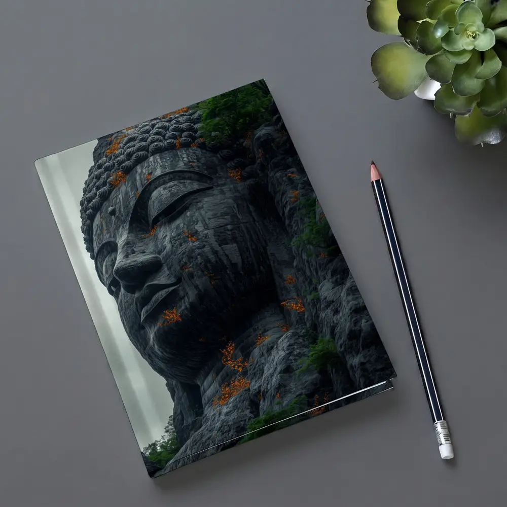 Ancient Buddha Rock Carving Overcast Sky – Notebooks