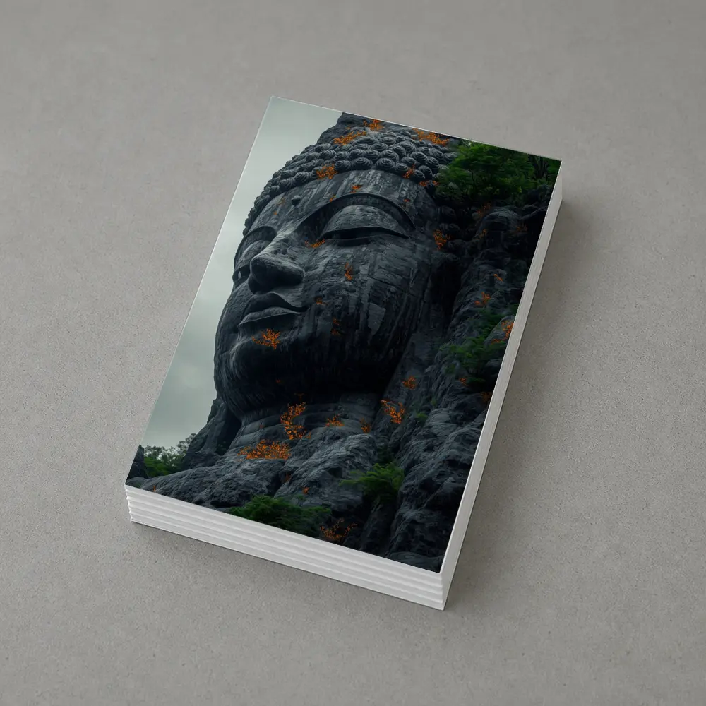 Ancient Buddha Rock Carving Overcast Sky – Postcards
