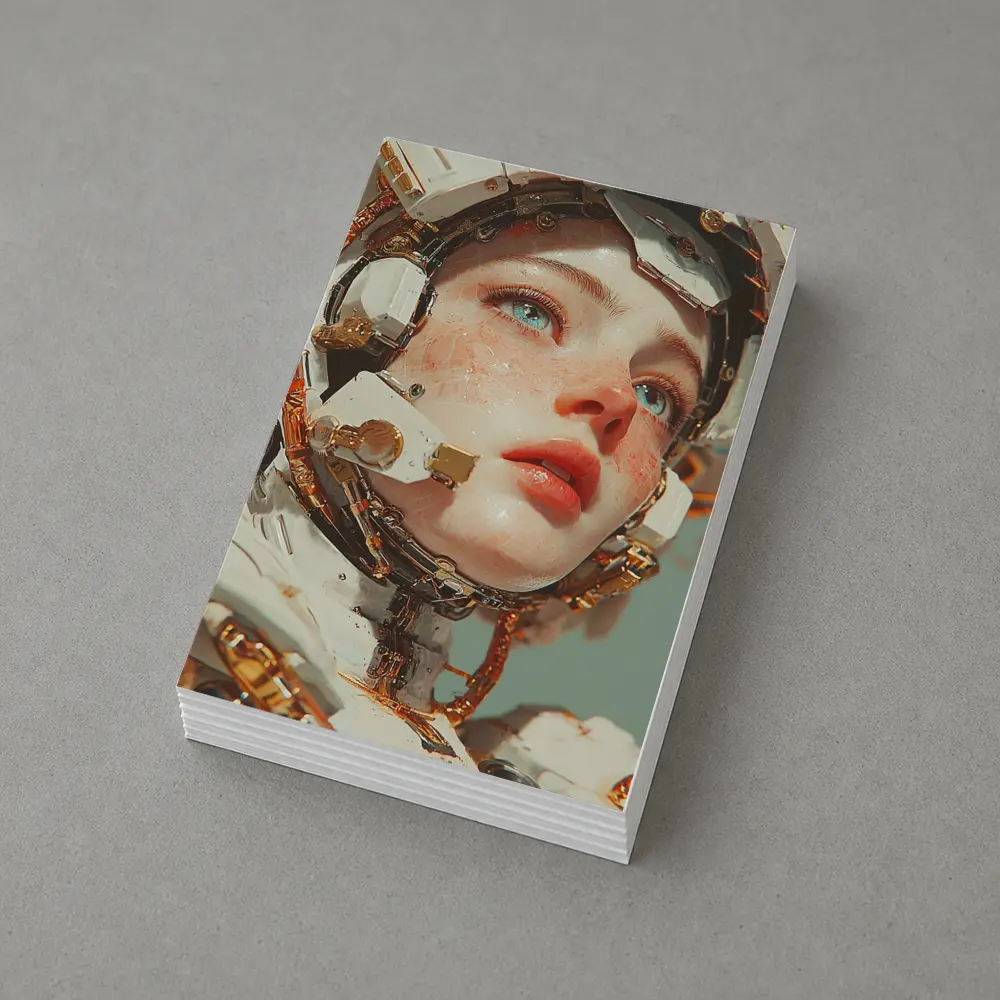 Cyberpunk Female Robot Portrait White Gold – Postcards
