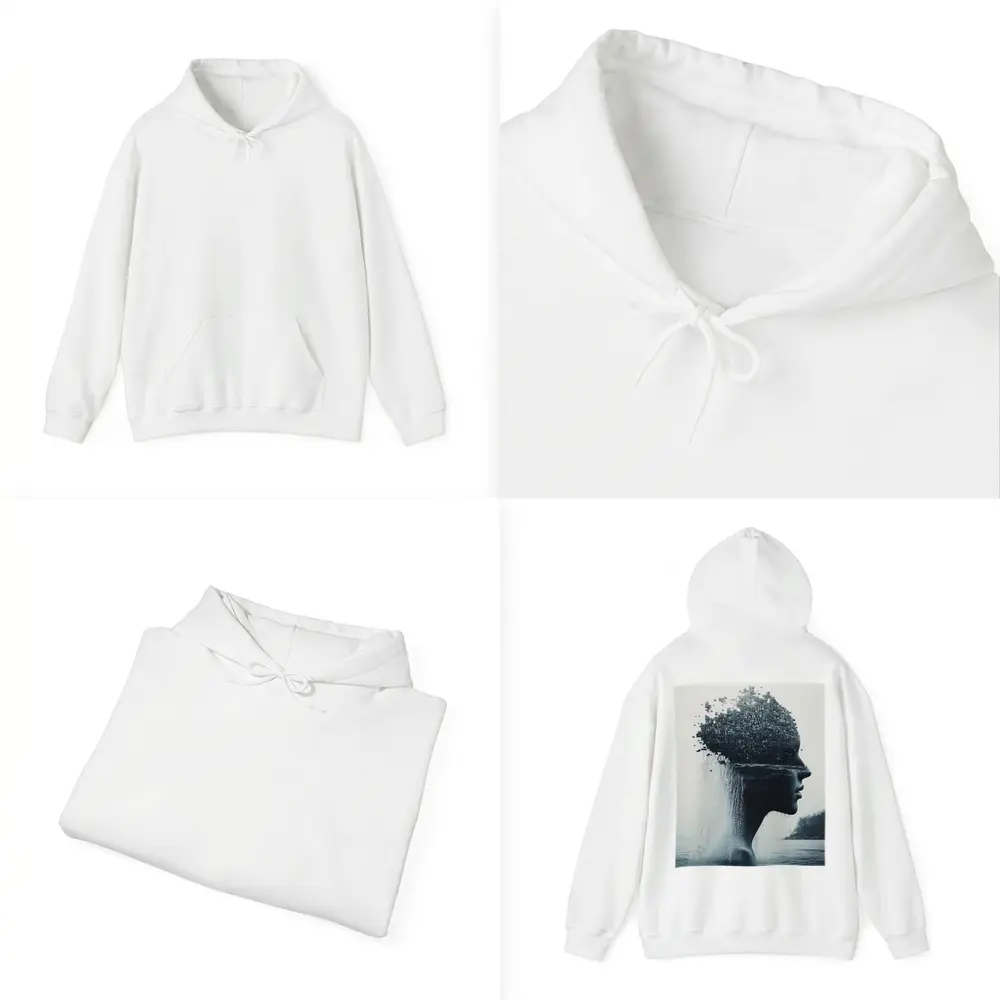 Woman Face Dissolving Into Pixels Over Water – Hoodies