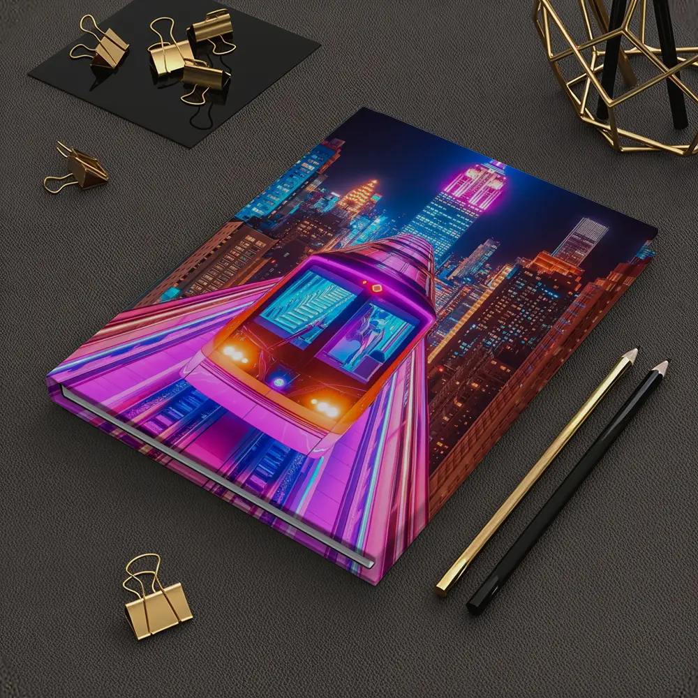 Neon Train Speeding Through New York City Night – Notebooks