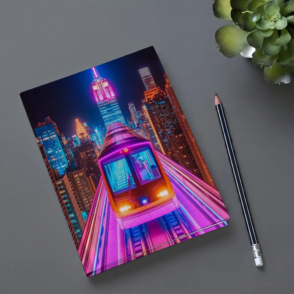 Neon Train Speeding Through New York City Night – Notebooks