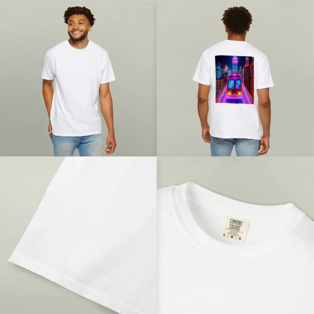 Neon Train Speeding Through New York City Night – T-Shirts