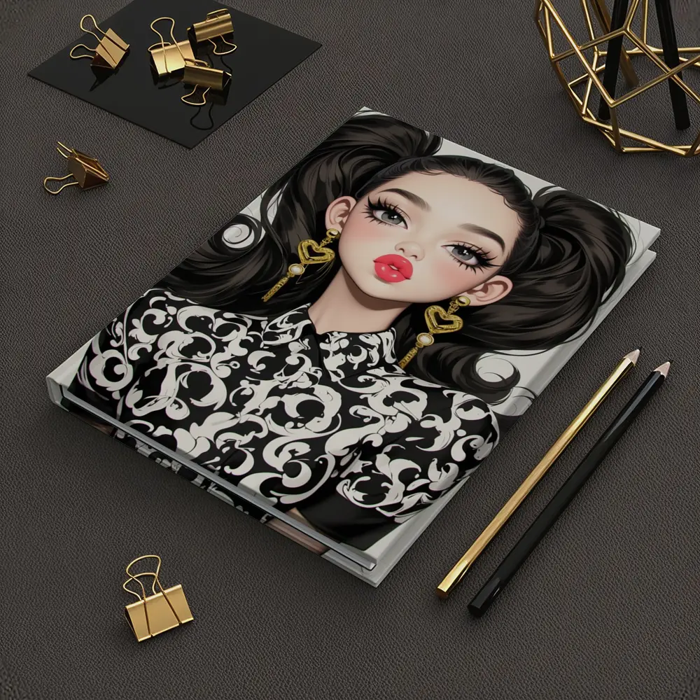 Fashion Girl Portrait Black White Baroque Style – Notebooks