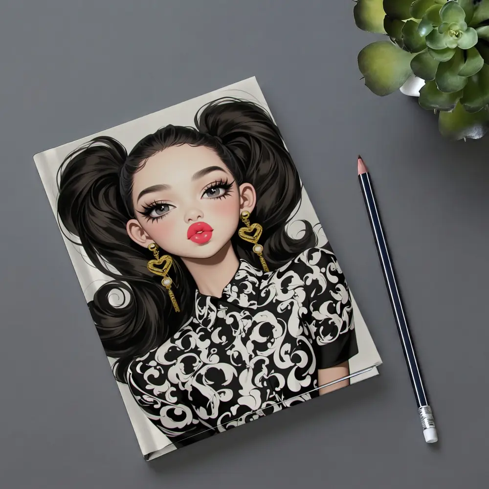 Fashion Girl Portrait Black White Baroque Style – Notebooks