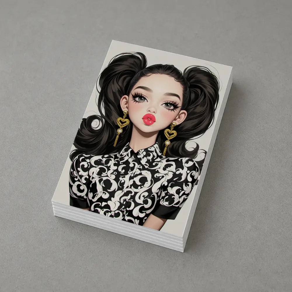 Fashion Girl Portrait Black White Baroque Style – Postcards