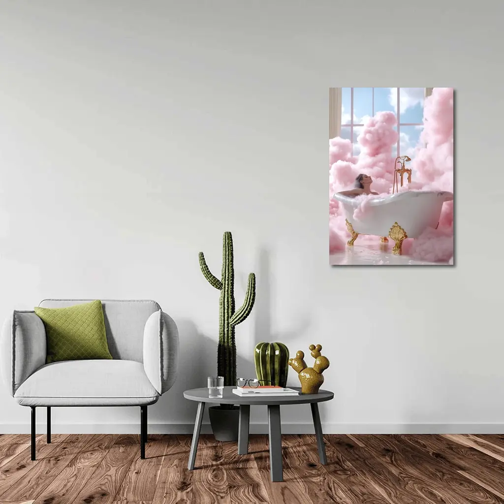 Woman Bathing Pink Clouds Gold Clawfoot Tub – Wall Art