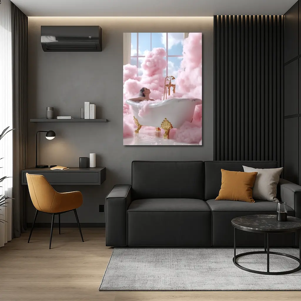 Woman Bathing Pink Clouds Gold Clawfoot Tub – Wall Art