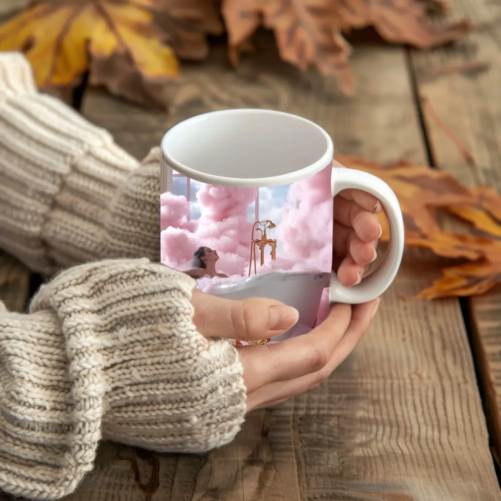 Woman Bathing Pink Clouds Gold Clawfoot Tub – Mugs